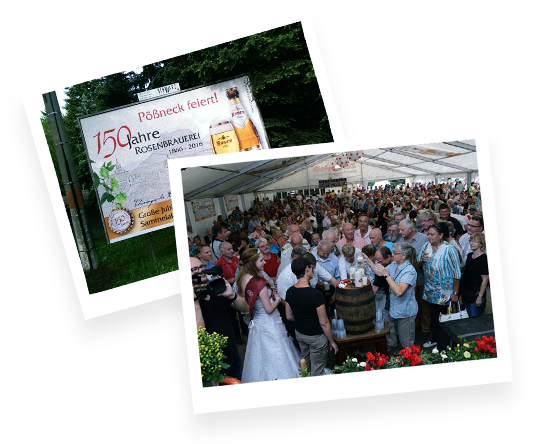 Es sind hier zwei Fotos der 150 Jahres Feier der Rosenbrauerei Pößneck zu sehen.